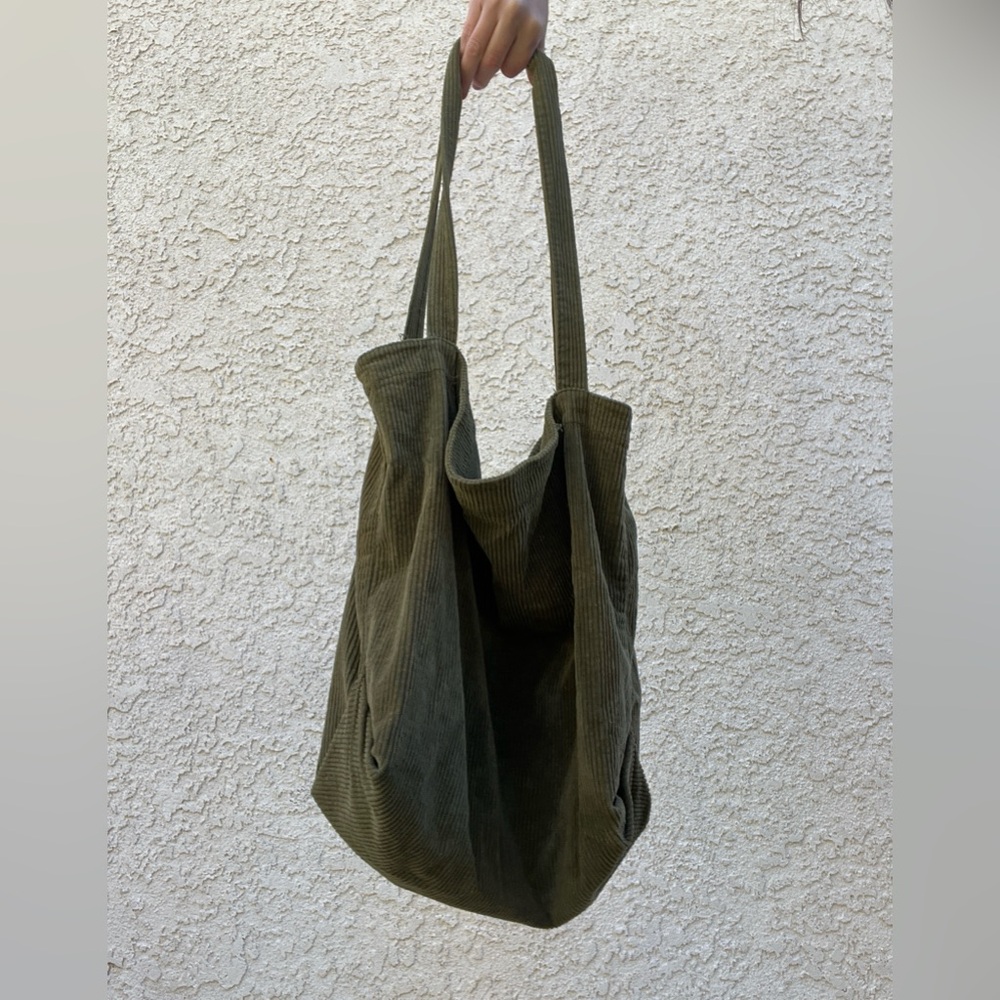 Faux velvet dark Forrest green tote bag